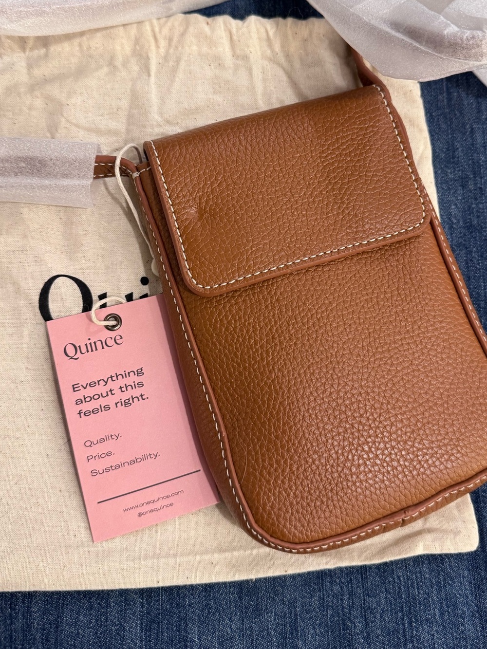 NWT Quince Italian Leather Phone Wallet Crossbody Bag - Cognac